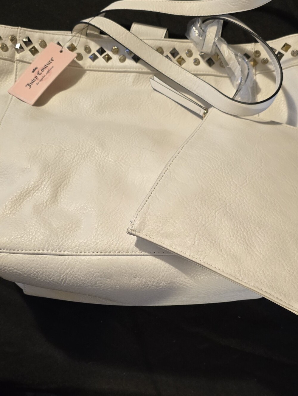 Juicy Couture White Stud-Trim Tote with Matching Wristlet